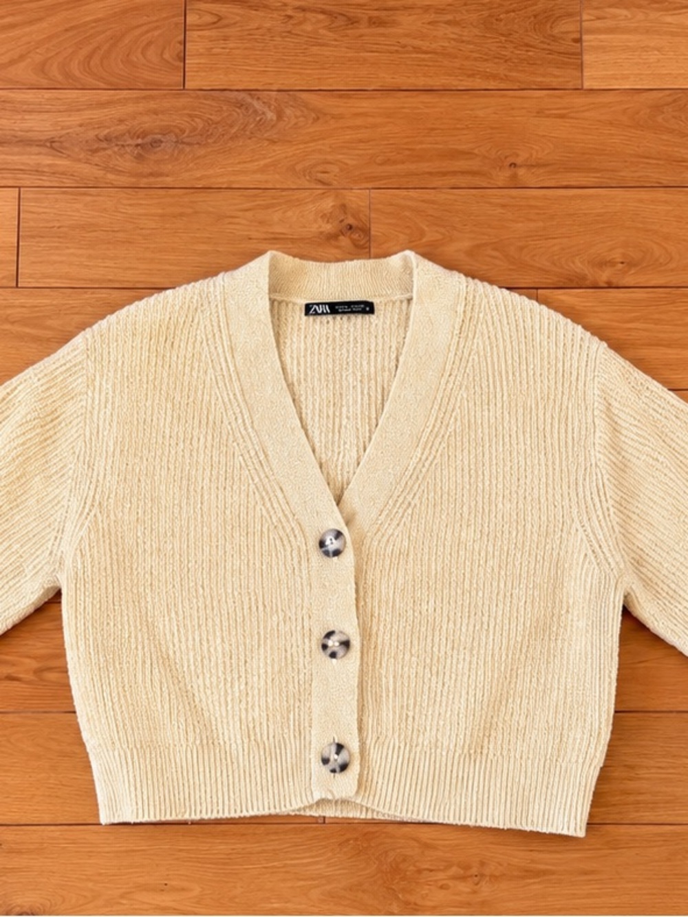 Zara Butter Yellow Ribbed V-Neck Cropped Cardigan